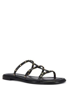 Schutz Lydia Studded Black Leather Sandals New!